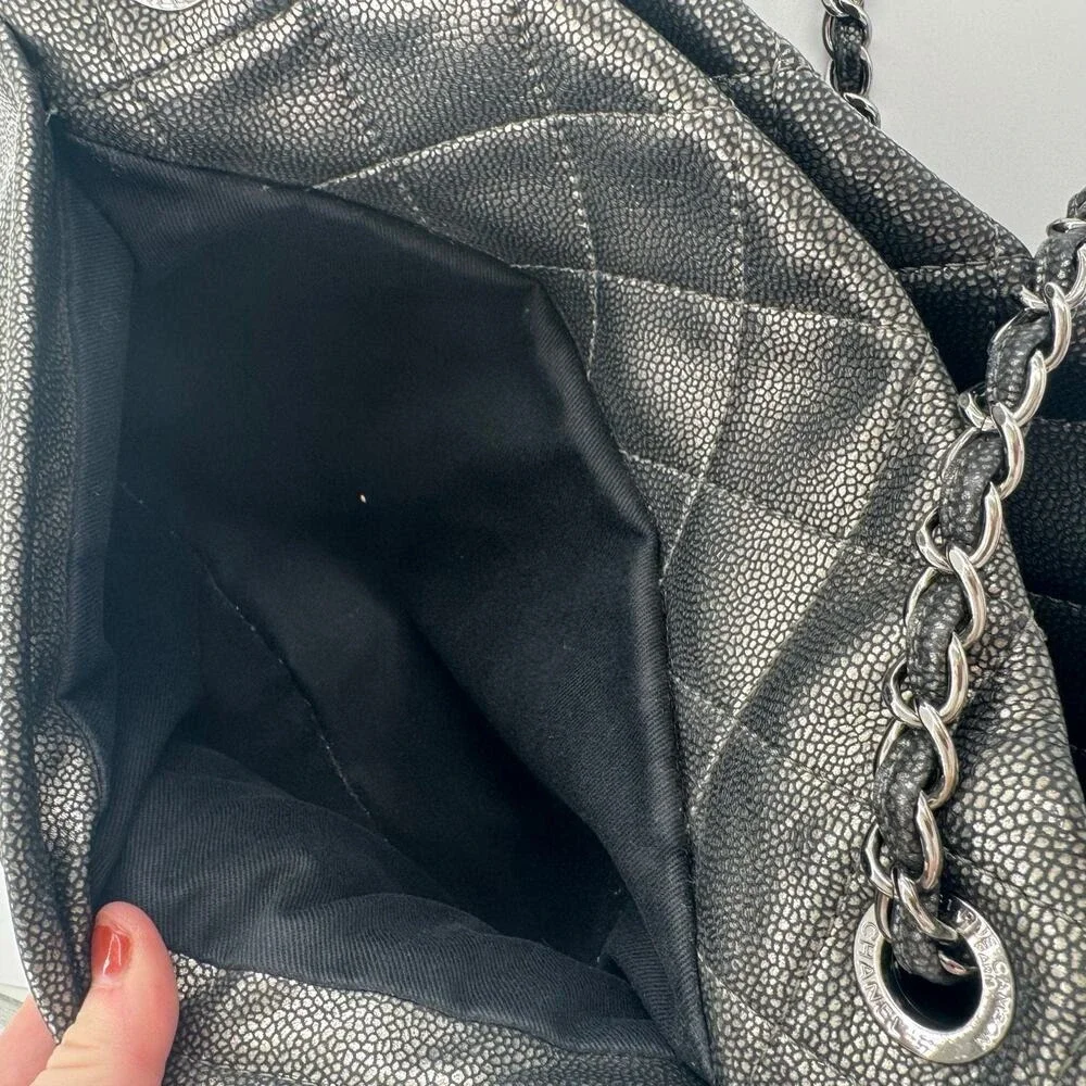 Chanel Metallic Silver Gray Grey Quilted Caviar Timeless Tote SHW Series 14